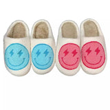 AD Hotselling Pink/Blue Smiley Face Lightning Cute Soft Warm Plush Cheap Slippers For Women And Men