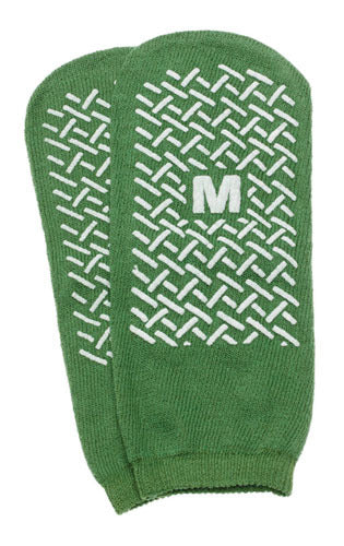 Slipper Socks; Med Green Pair Men's 5-6  Wms 6-7 Child 7-11