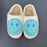 AD Hotselling Pink/Blue Smiley Face Lightning Cute Soft Warm Plush Cheap Slippers For Women And Men