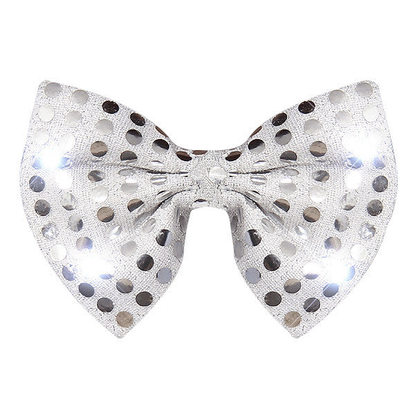 Silver Sequin Bow Tie with White LED Lights