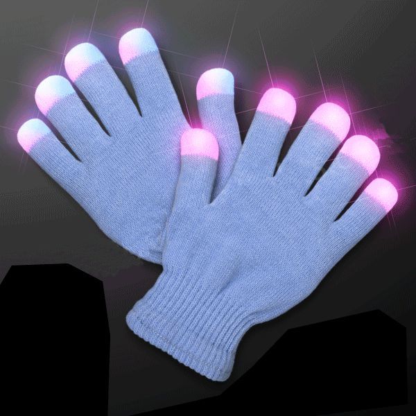 Child Size Icy Blue Gloves with White Pink and Blue LEDs