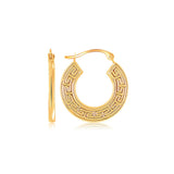 10k Yellow Gold Greek Key Small Hoop Earrings