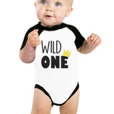 Wild One Crown Baby Black And White BaseBall Shirt