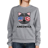 Ameowica Unisex Gray Cute Cat Sweatshirt For Independence Day