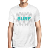 Surf Waves Mens White Round Neck T-Shirt Funny Design Cotton Tee