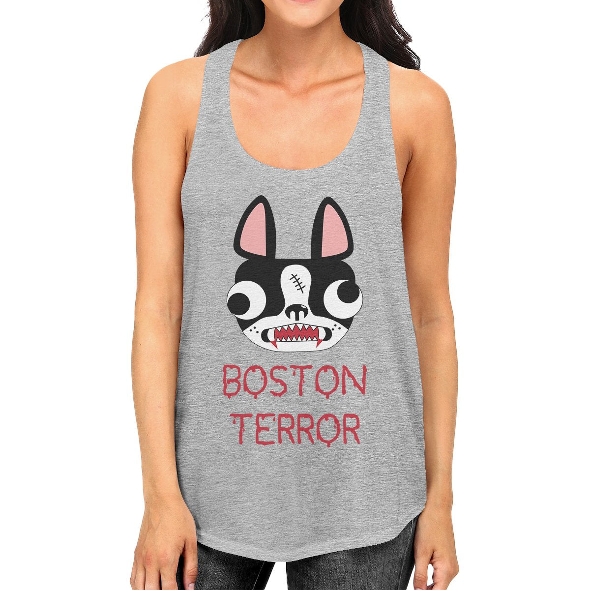 Boston Terror Terrier Womens Grey Tank Top