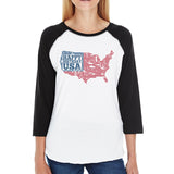 Happy Birthday USA Womens Black Baseball Raglan Tshirt 3/4 Sleeve