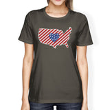 USA Map American Flag Womens Dark Gray T-Shirt For Independence Day