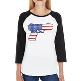 Pistol Shape American Flag Womens Raglan Shirt For Independence Day