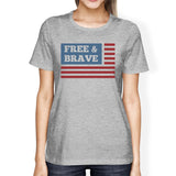 Free &amp; Brave US Flag American Flag Shirt Womens Grey Cotton Tshirt