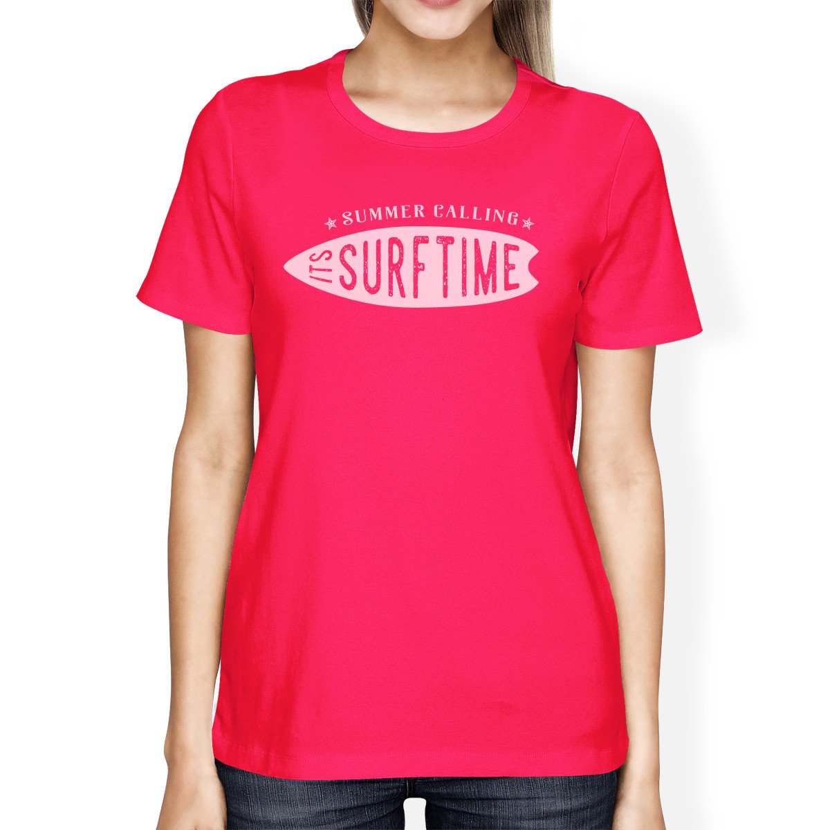 Summer Calling It's Surf Time Womens Hot Pink Shirt
