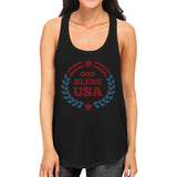 God Bless USA Womens Black Cotton Tank Top Independence Day Gifts