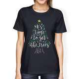 It's Time To Get The Trees Lit Womens Navy Shirt