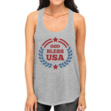 God Bless USA Womens Grey Cotton Tank Top Independence Day Gifts
