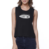 Summer Calling It's Surf Time Womens Black Crop Top