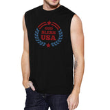 God Bless USA Mens Black Cap Sleeve Cotton Muscle Tank Top For Men