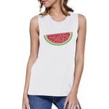 Happiness Is Cold Watermelon Womens White Cotton Muscle Tee Shirt