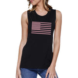 Breast Cancer Awareness Pink Flag Womens Black Muscle Top