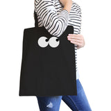 Eye Emoji Black Canvas Bag For School Graphic Printed Tote Bags