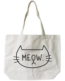 Women's Reusable Canvas Bag-Cute Meow Cat Face Natural Canvas Tote Bag