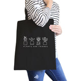Plants Are Friends Black Canvas Bag Cute Design Gift Ideas For Her