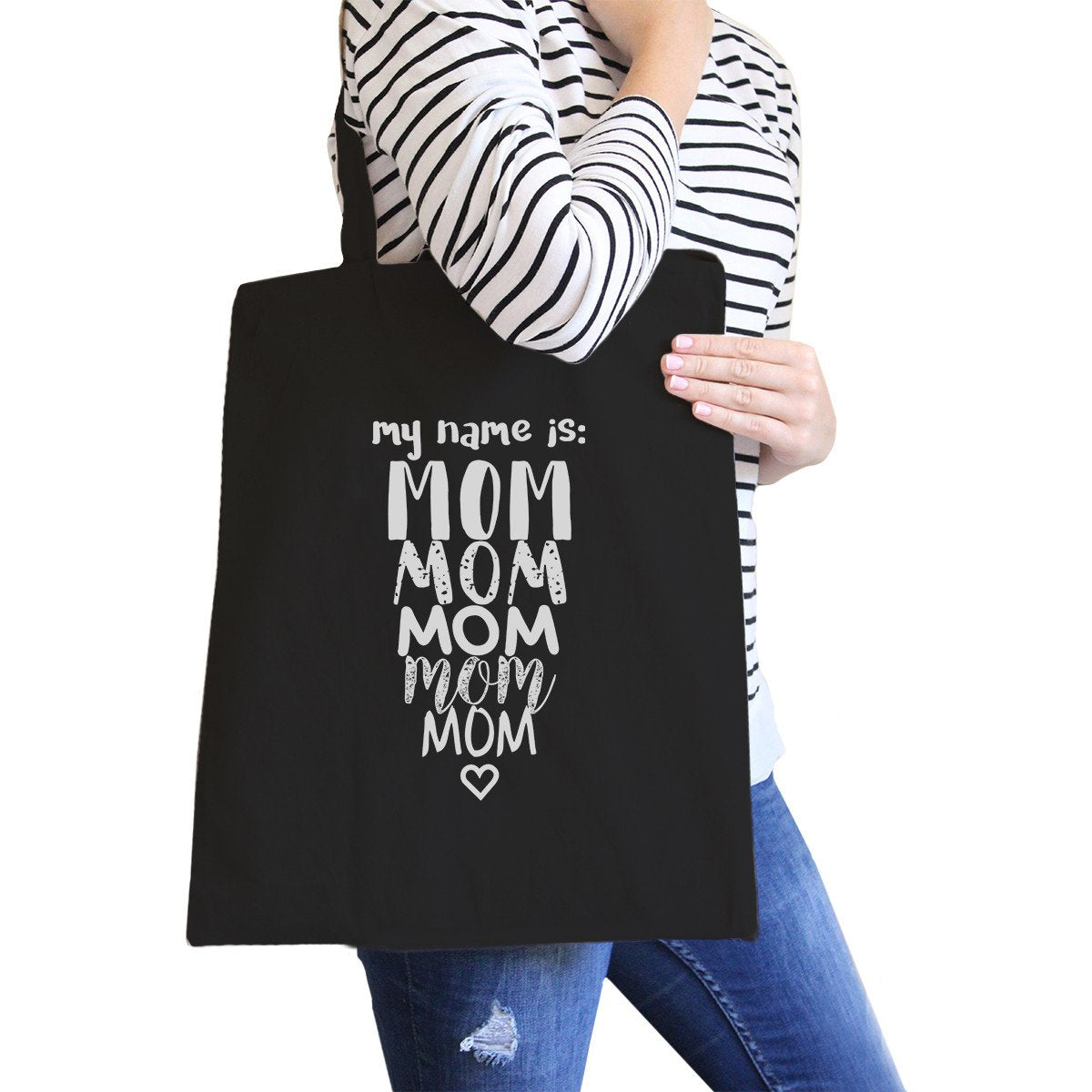 My Name Is Mom Black Canvas Bag Cute Design Funny Gifts For Moms