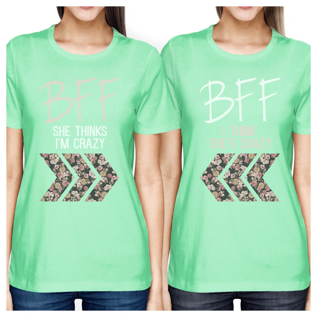 BFF Floral Crazy BFF Matching Shirts Womens Mint Short Sleeve Tee