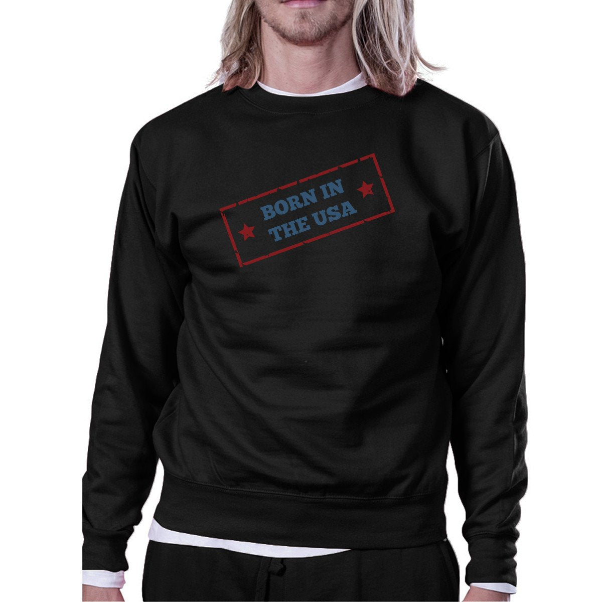 Born In The USA Unisex Graphic Sweatshirt Black Round Neck Pullover