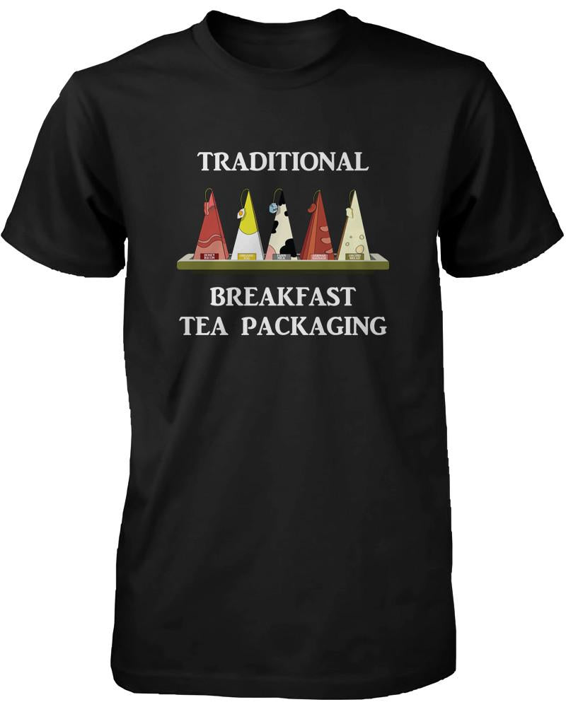 Traditional Breakfast Tea Packaging Humor T-Shirt Funny Graphic Tee for Men