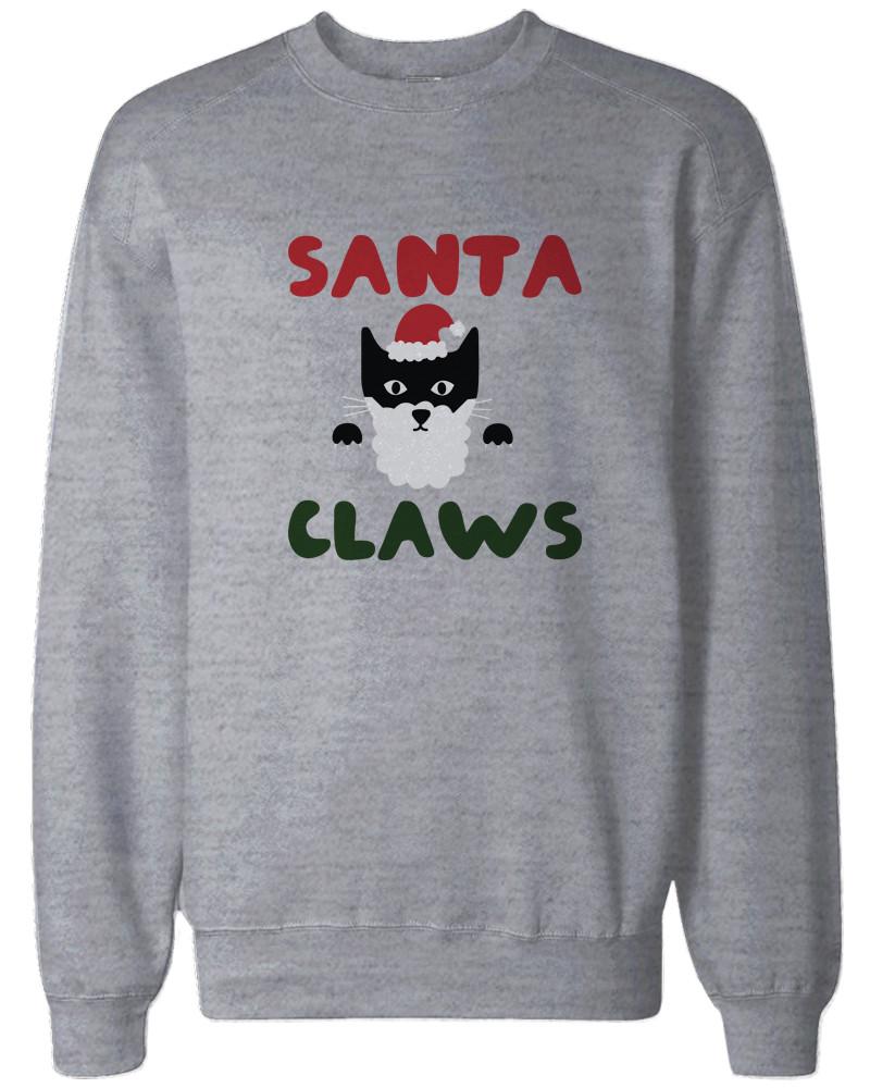 Santa Claws Funny Holiday Sweatshirts Cute Christmas Pullover Fleece Sweaters in Grey