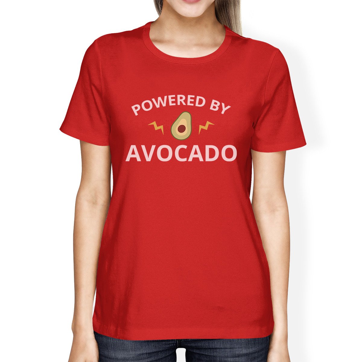 Powered By Avocado Red Graphic T Shirt For Women Unique Gift Ideas
