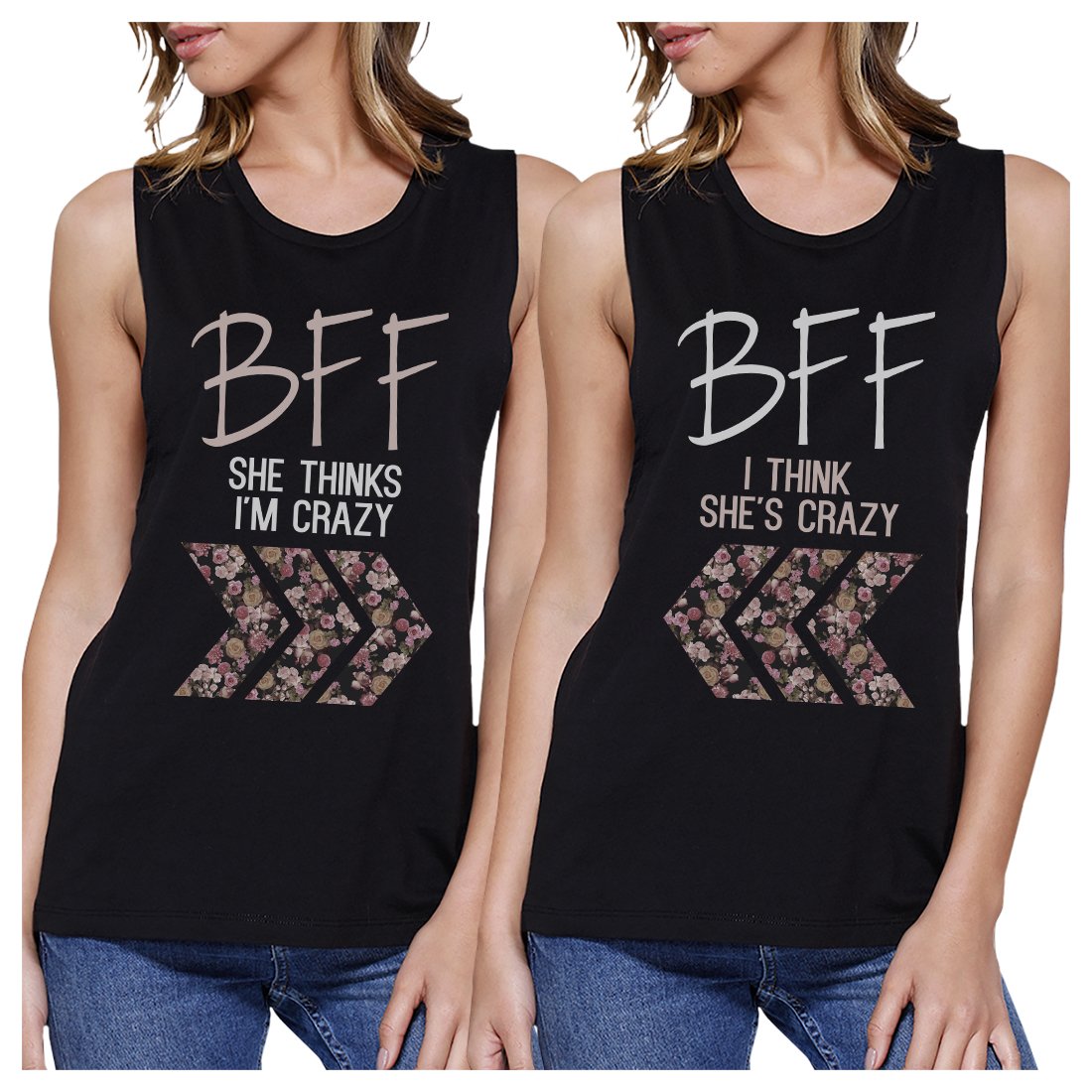 BFF Floral Crazy BFF Matching Tank Tops Womens Sleeveless T-Shirt