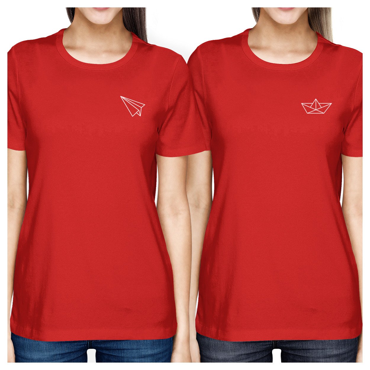 Origami Plane And Boat BFF Matching Red Shirts