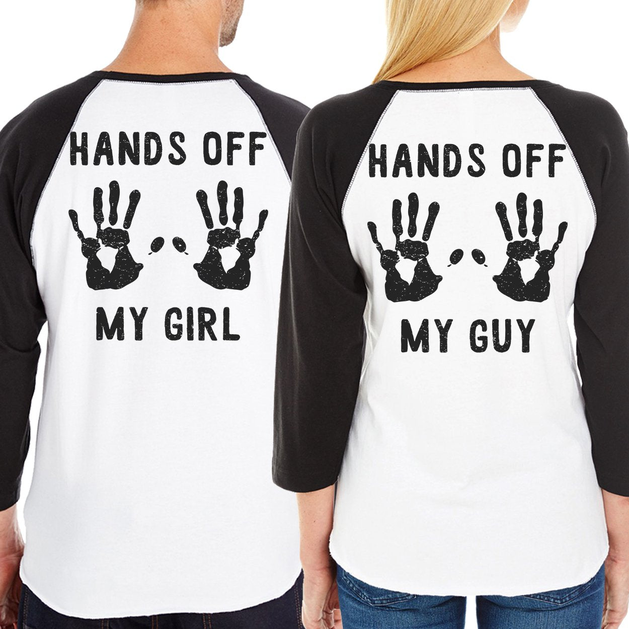Hands Off My Girl And My Guy Matching Couple Black And White Baseball Shirts