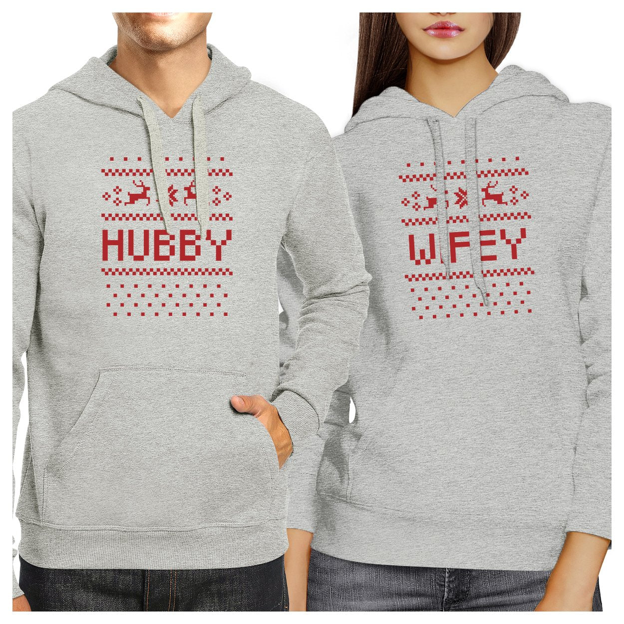 Pixel Nordic Hubby And Wifey Matching Couple Grey Hoodie