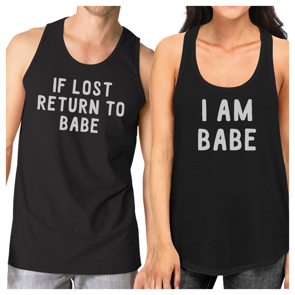 If Lost Return To Babe And I Am Babe Matching Couple Black Tank Tops