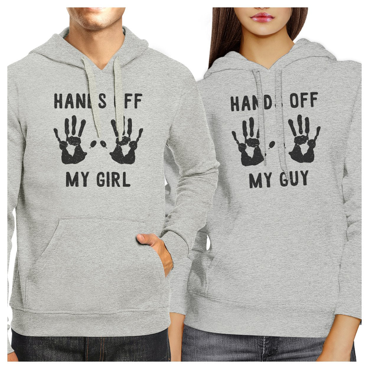 Hands Off My Girl And My Guy Matching Couple Grey Hoodie