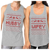 Pixel Nordic Hubby And Wifey Matching Couple Grey Tank Tops