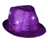 LED Flashing Fedora Hat with Purple Sequins