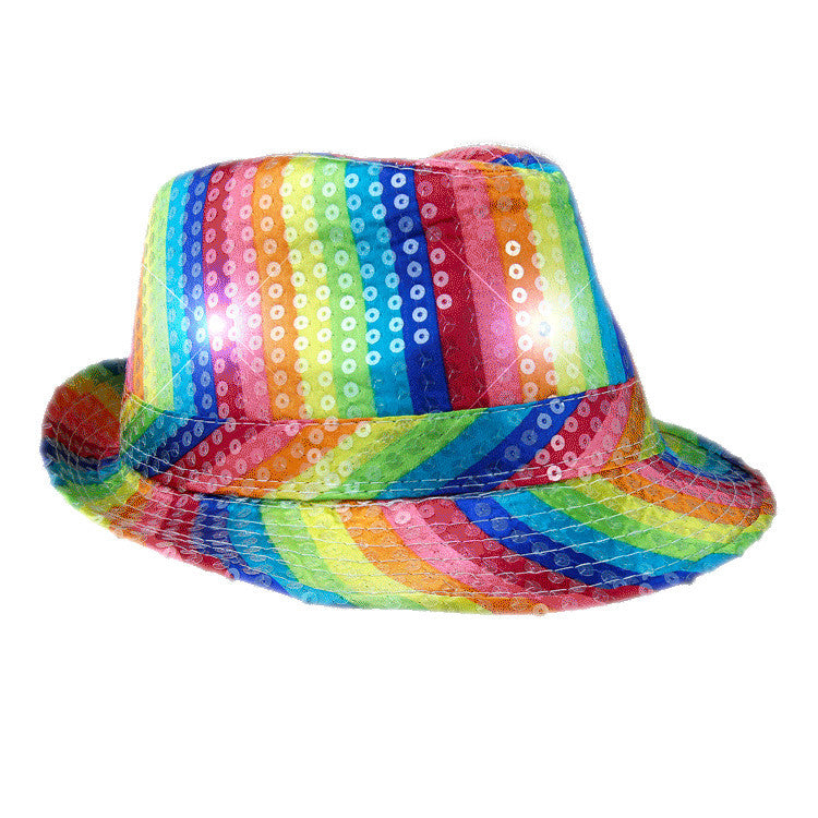 Light Up LED Flashing Fedora Hat with Rainbow Sequins
