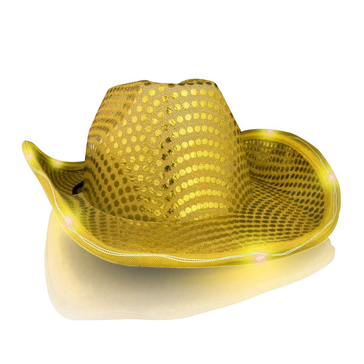 LED Flashing Cowboy Hat with Gold Sequins