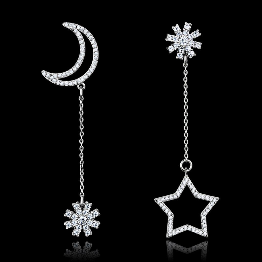 TS437 - Rhodium 925 Sterling Silver Earrings with AAA Grade CZ  in Clear