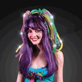 Purple Gold and Green Mardi Gras LED Noodle Headband Flashing Dreads