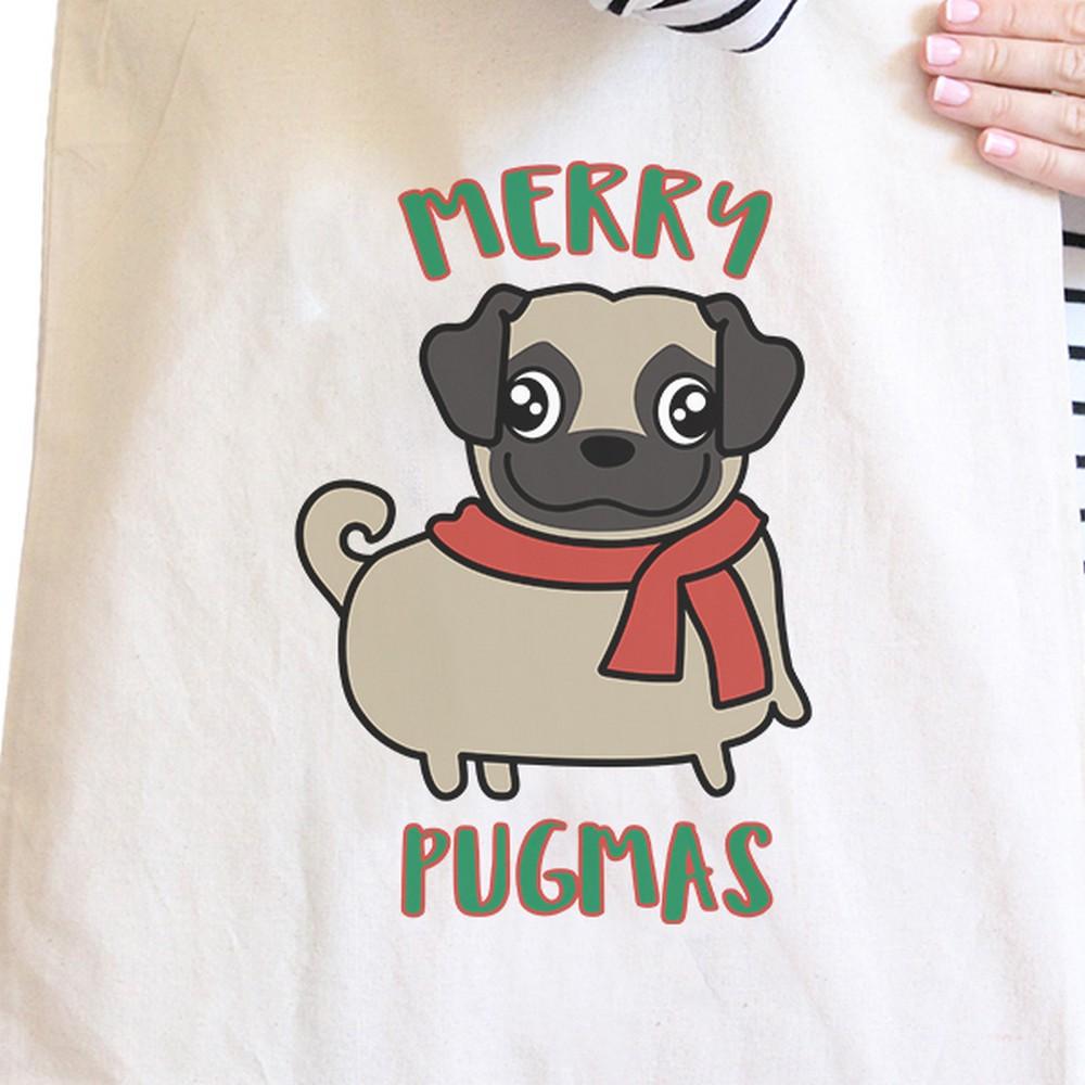 Merry Pugmas Pug Natural Canvas Bags