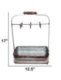 Rustic Style Galvanized Metal Crockery Holder With Six Cup Hooks, Gray