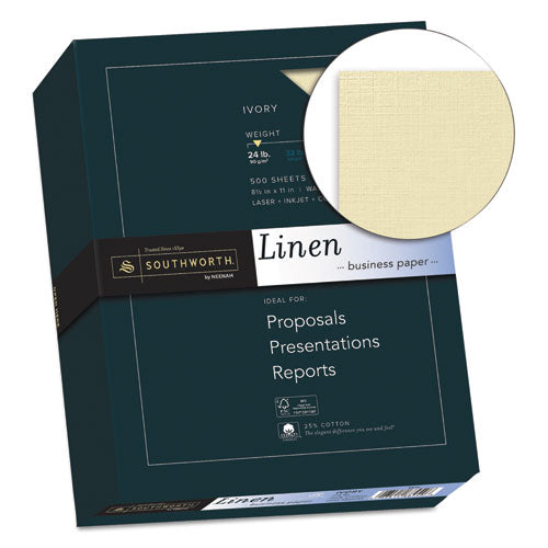 25% Cotton Linen Business Paper, 24 Lb, 8.5 X 11, Ivory, 500/ream