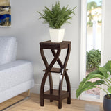 Dunawest Square Top Wooden Plant Stand With Curved Legs And Shelves, Large, Dark Brown