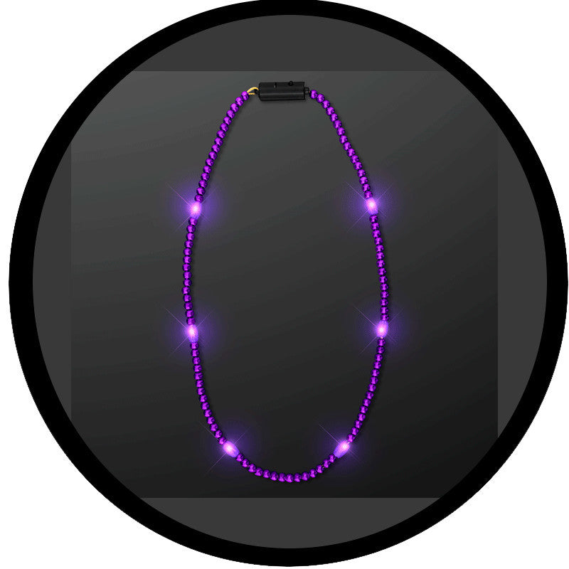 LED Necklace with Purple Metallic Beads for Mardi Gras