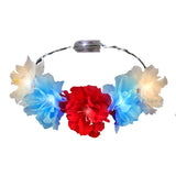 Red White Blue  Light Up Flower Crown Headpiece for Memorial Day 4th of July